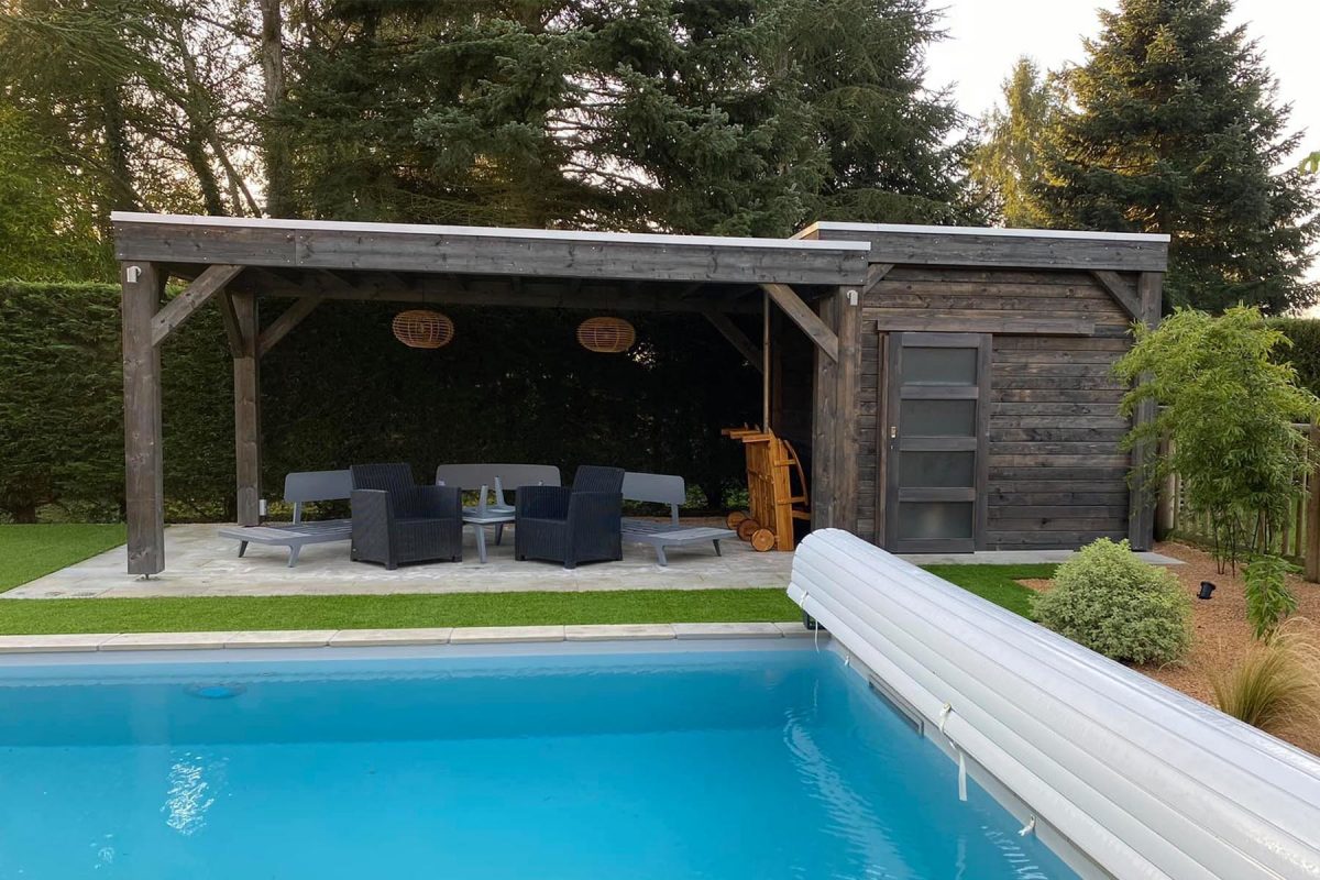 guerande Pool-house piscine Guérande - Finition autoclave gris - Attention : nouveau bardage faux claire-voie horizontal