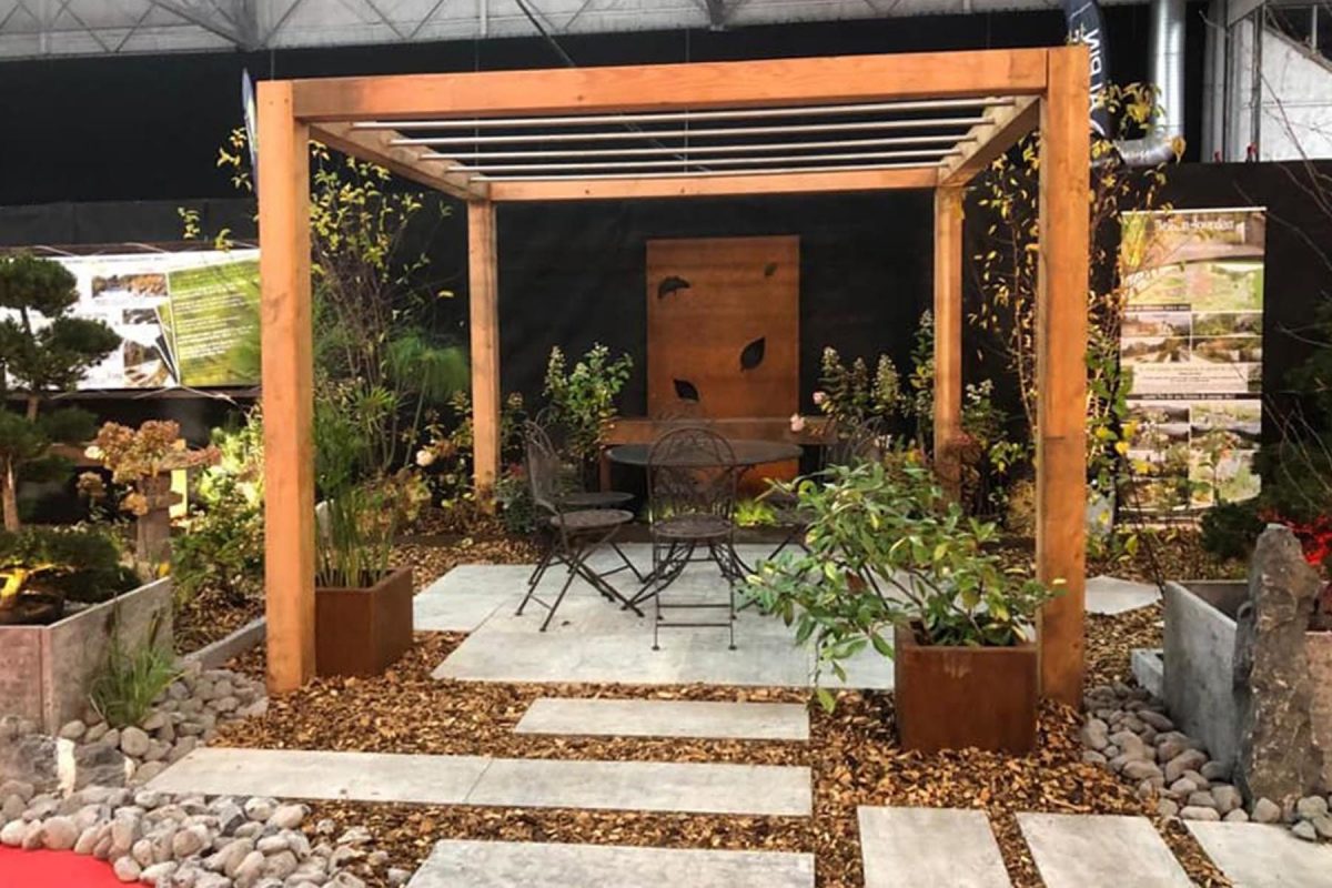 pontoise Pergola acier bois à tubes inox Pontoise - Finition douglas naturel (sur demande spéciale)