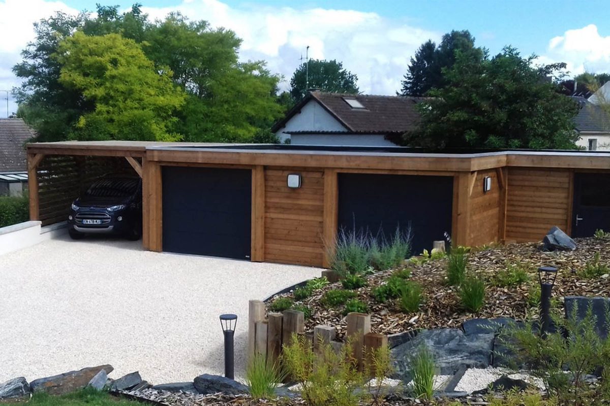 reims Garage bois Reims - Finition autoclave marron - Projet sur mesure - Attention : nouveau bardage faux claire-voie horizontal