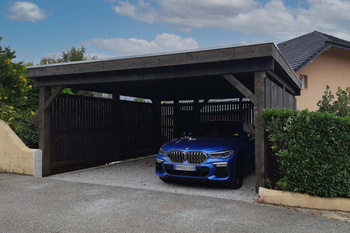 rodez Carport voitures Rodez - Finition autoclave gris - Charpente renforcée pour végétalisation